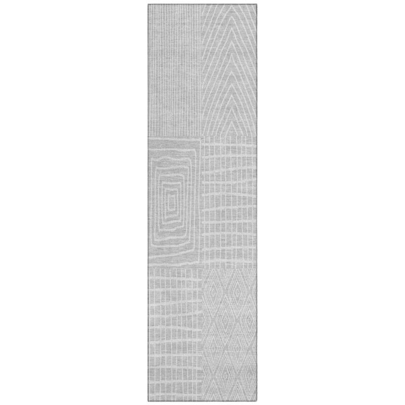 Machine Washable Indoor/ Outdoor Geo Patchwork Chantille Rug