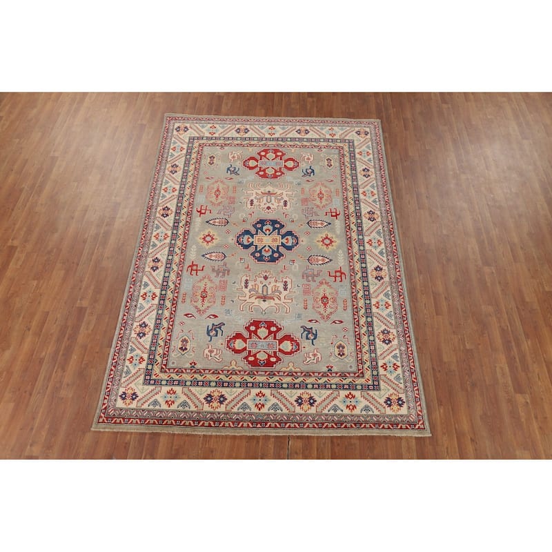 Geometric Kazak Area Rug Handmade Oriental Wool Carpet - 6'7" x 9'9"