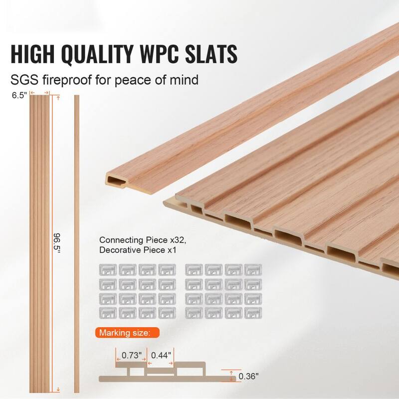 34.8 Sq Ft WPC Acoustic Wall Panels 8 Pieces Fire-Resistant Slat Design for Soundproof Room Decor - 96.5" x 6.5" x 0.35"