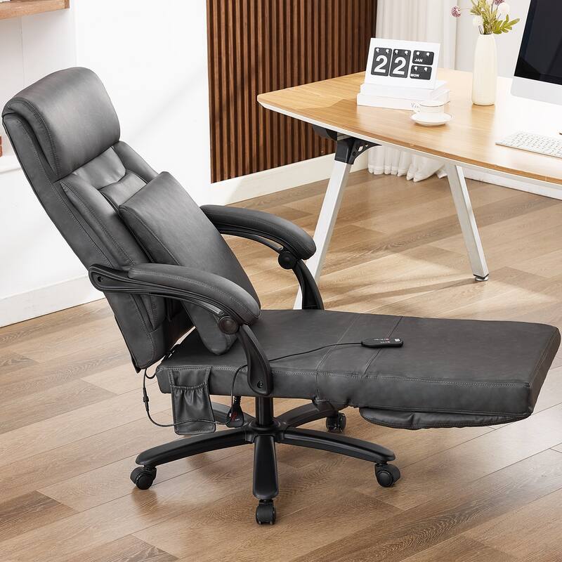 500Lbs Massage Reclining Executive Office Chair, Faux Leather High Back Ergonomic Office Chair With Footrest - Black