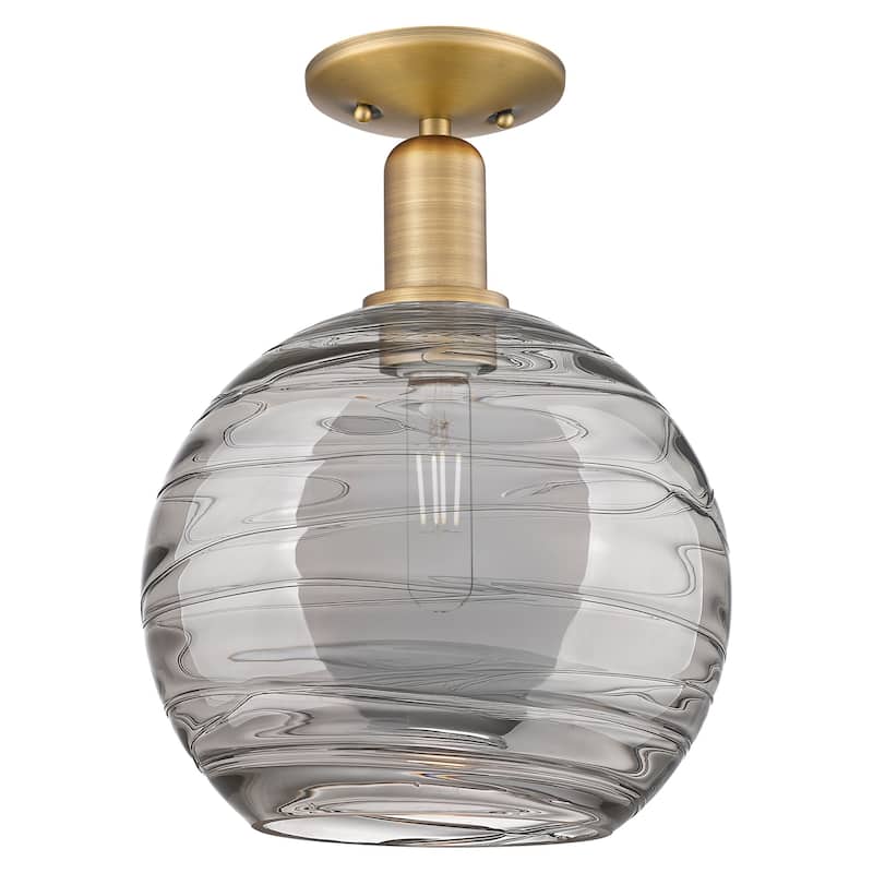 Innovations Lighting 716-1C-14-10 Athens Deco Swirl Semi-Flush Athens - Brushed Brass / Light Smoke Deco Swirl