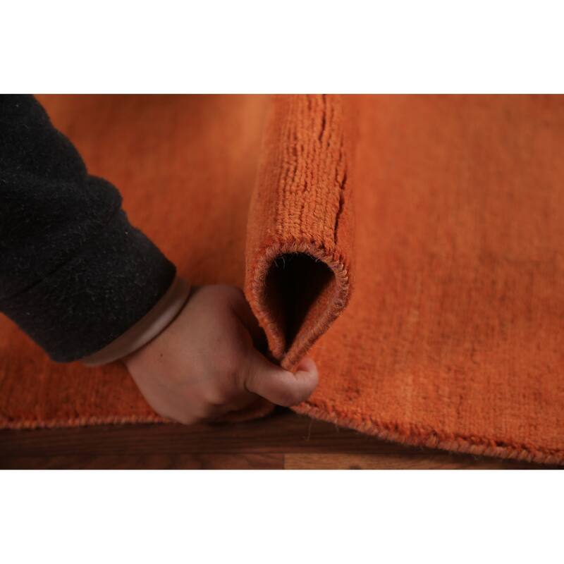 Orange Gabbeh Modern Area Rug Hand-Knotted Tribal Wool Carpet - 6'3" x 9'8"