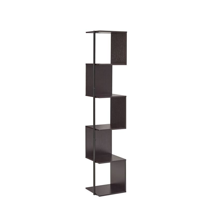 Furniture of America Linnea Modern 5 Tier Accent Corner Bookcase, Freestanding Display Bookshelf with Metal Post - Espresso