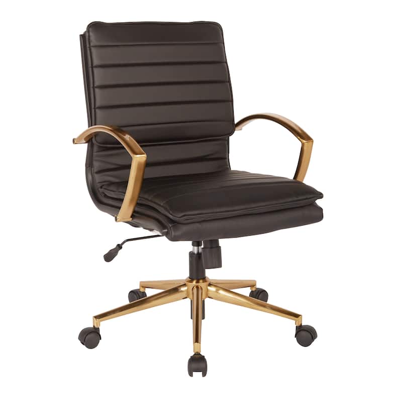 OSP Home Furnishings Gold Base Mid-back Faux Leather Office Chair - Black