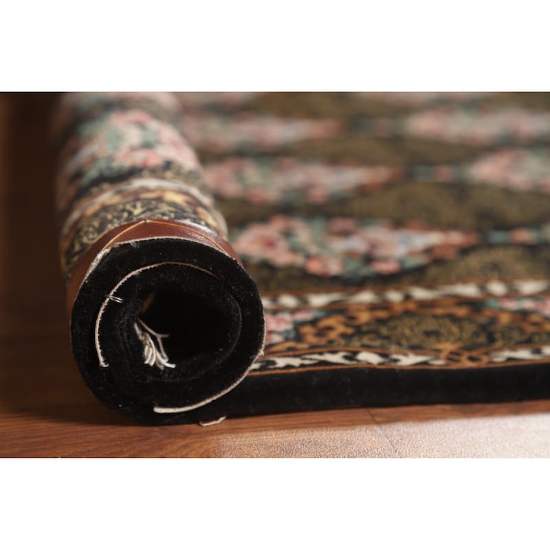 Hand Knotted Oriental 100% Wool Carpet Traditional Floral Black Isfahan Area Rug - 4' 4'' X 2' 9''
