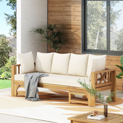 Long Beach Outdoor Extendable Acacia Wood Daybed Sofa by Christopher Knight Home
