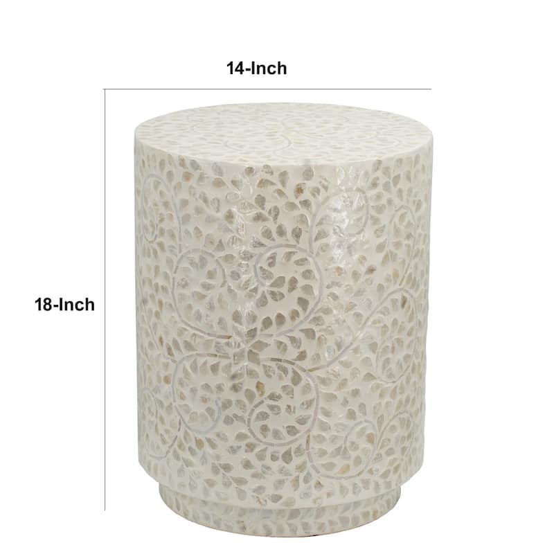 18 Inch Luxury Accent Table Stool, Foliage Star Pattern, Champagne White