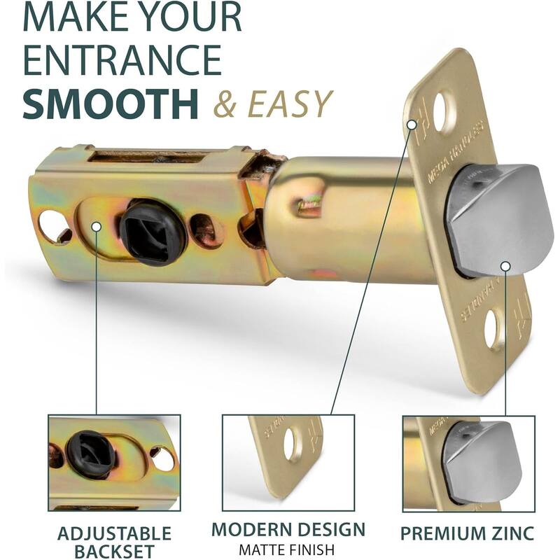 Mega Handles 2-Way Adjustable Door Latch | Universal Half Moon Spindles | For Hidden & Interior Door Lock Systems