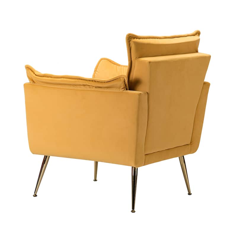 1ida Modern Velvet Tufted Padded Cushion Armchair with Golden Metal Legs by HULALA HOME