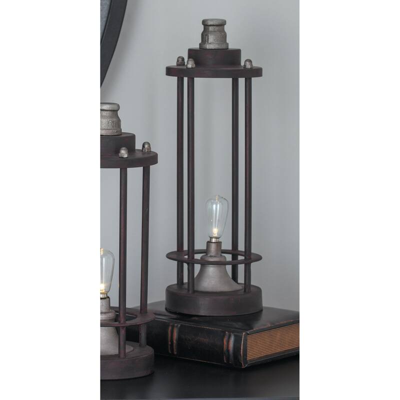 Metal Battery Operated Room Accent Lamp with Included Fixed LED Light - Brown - Roche River Decor