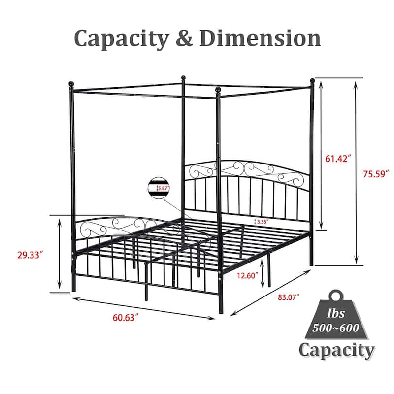 Alazyhome Traditional Metal 4-post Canopy Bed Frame