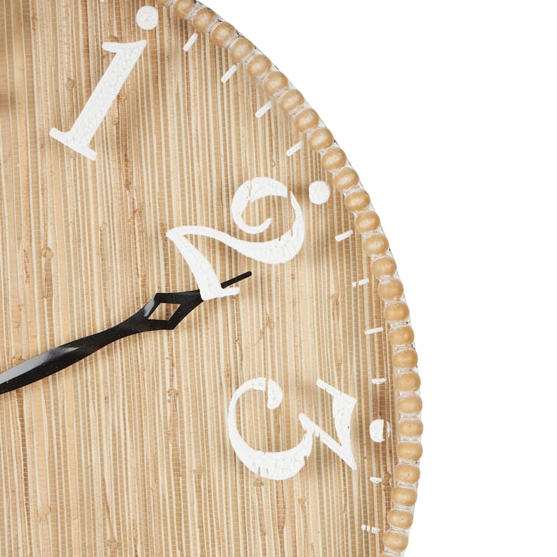 Wood Distressed Decorative Wall Clock with Black or White Beaded Wood Frame - Light Brown - Roche River Decor