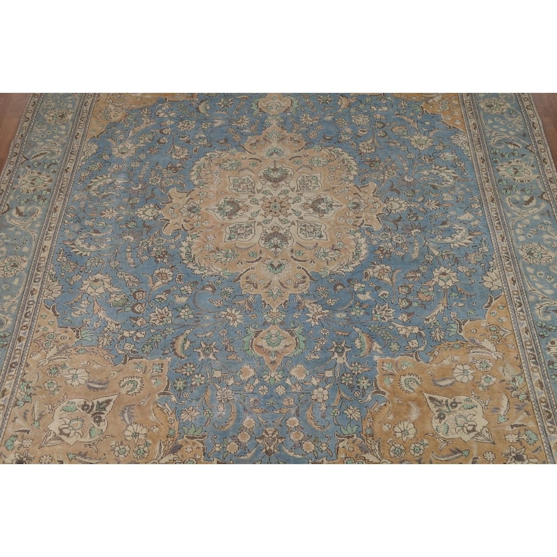 Blue Medallion Tabriz Persian Rug Living Room Handmade Wool Carpet - 9'10"x 12'7"