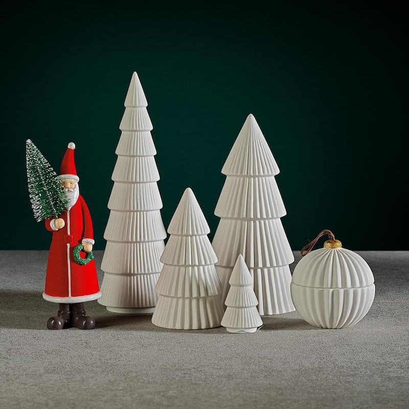 Matt White Holiday Tree Sculptures-4" x 12", Set of 2 - 4" x 12"