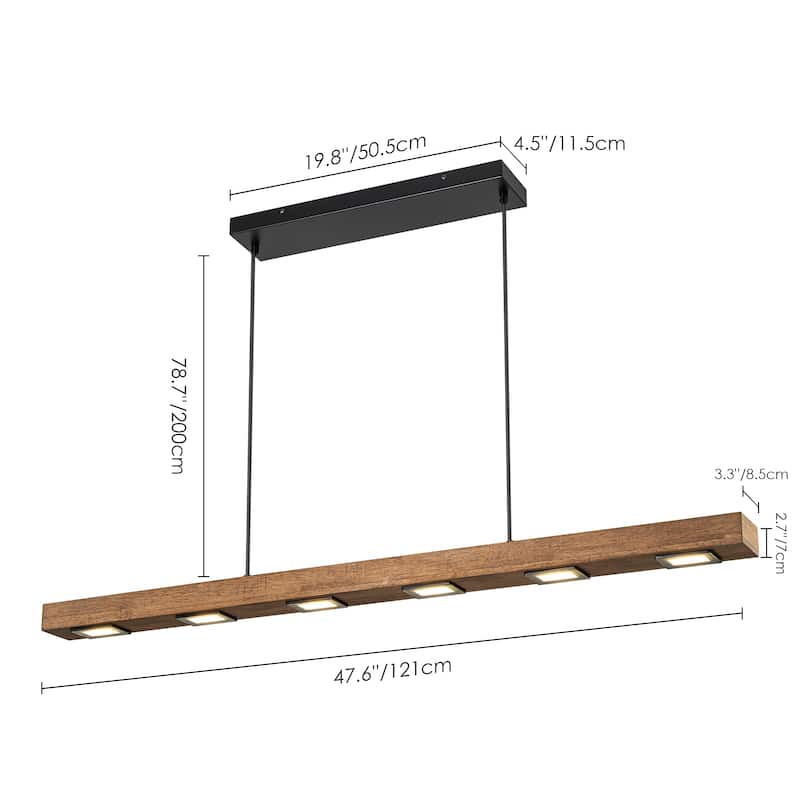 6/7/8-Light Modern Farmhouse Linear Wood LED Pendant Light for Kitchen Island