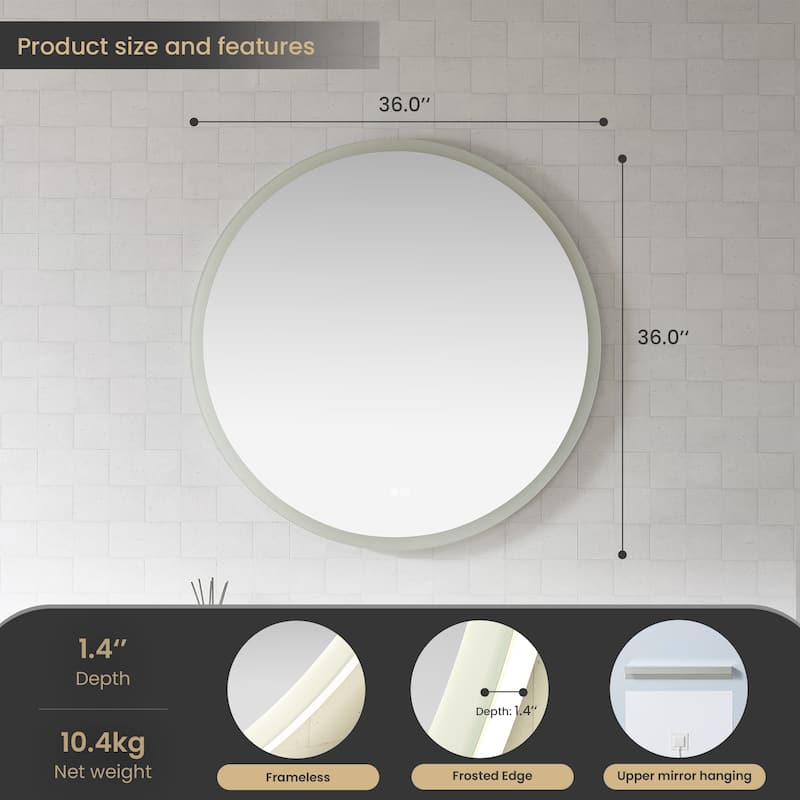 Moscow Round Frameless LED Wall Bath Vanity Mirror