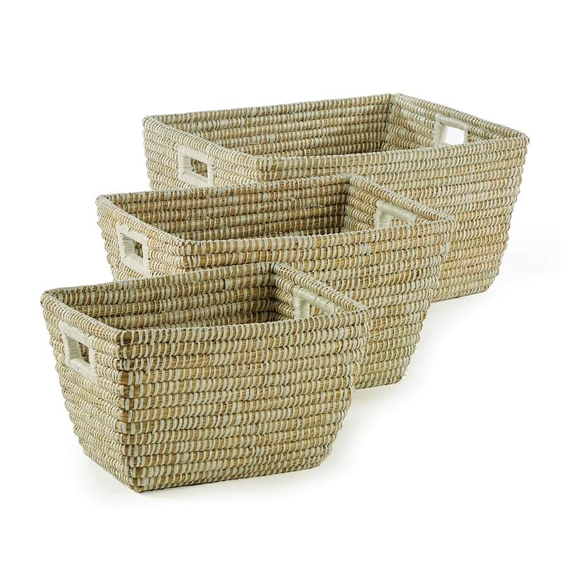 Rivergrass Rectangular Baskets With Handles, Set Of 3 - Set of 3