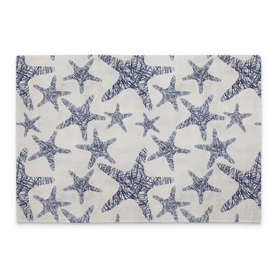 Dark Denim Starfish 4-Pack Poly-Cotton Blend Placemats Manufactured in The USA Machine Washable Dryer Safe