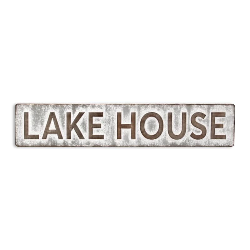Rectangular Galvanized "Lake House" Wall Sign - 36.25"