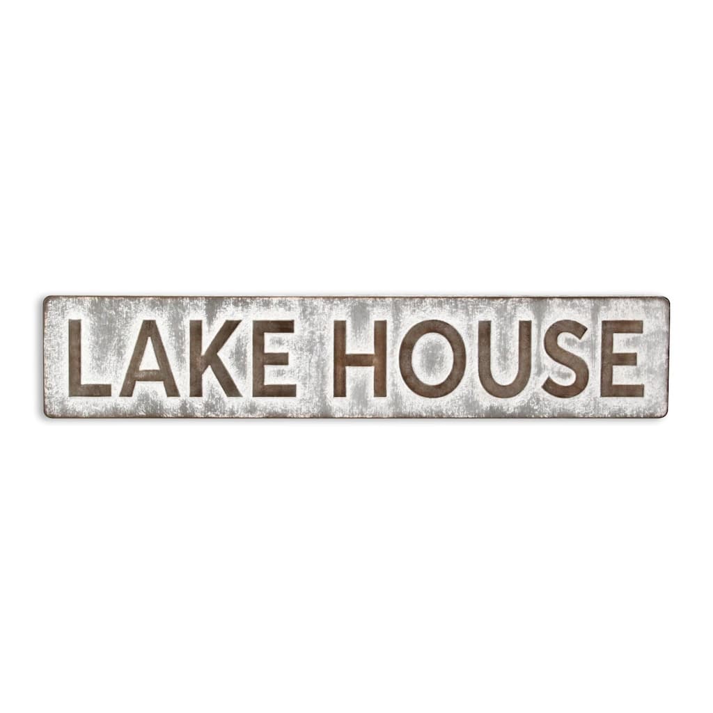 Rectangular Galvanized "Lake House" Wall Sign - 36.25"