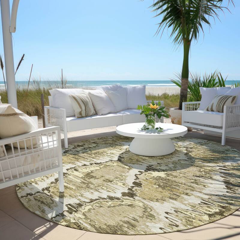 Machine Washable Indoor/ Outdoor Chantille Contemporary Abstract Rug - Taupe - 8' x 8'