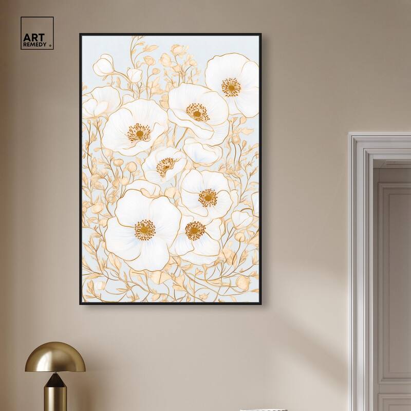 White and Gold Poppies I Canvas by Art Remedy