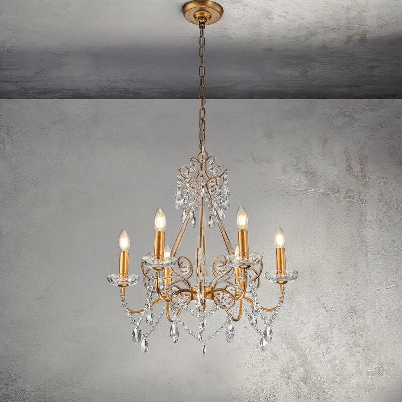 CraftHome Vintage Gold Candlestick Chandelier Pendant Lighting with Crystal Accent - Clear/Antique Gold