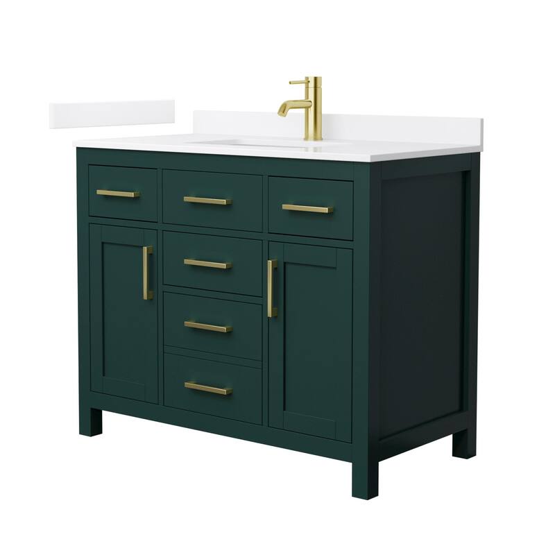 Wyndham Collection WCG2424-42S-QTZ-UNSMXX Beckett 42" Free Standing - Green / White Quartz Top / Brushed Gold Hardware