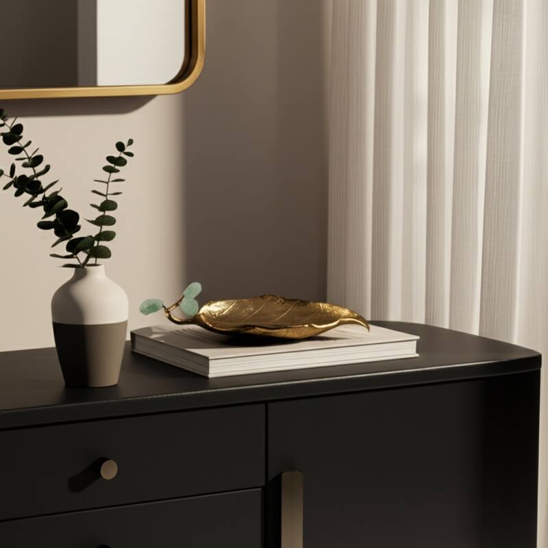 Metal Leaf Sculpture with Gemstone Detail Modern Accent - 14" Gold - 13.5" x 5.25" x 1.5"