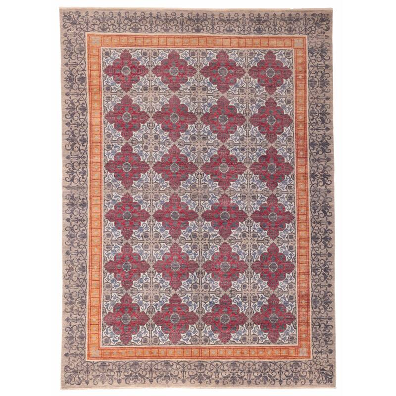 ECARPETGALLERY Hand-knotted Signature Collection Grey, Red Wool Rug - 8'10 x 12'1