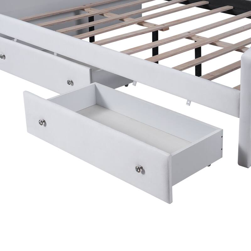 Velvet Upholstered Daybed with 2 Drawers, Storage Platform Sofa Bed Frame, Solid Wood Slat Support