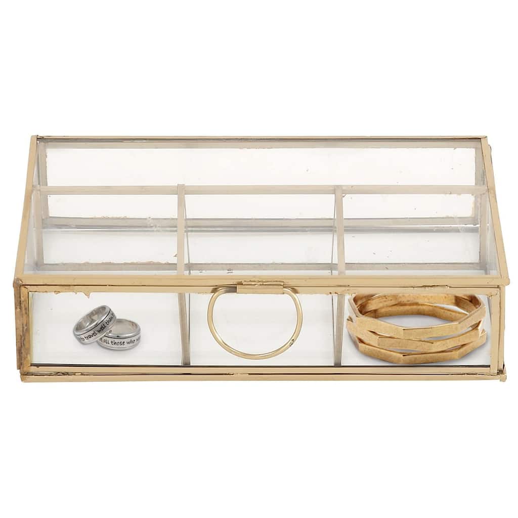 Glass Decorative Jewelry Box with Clear Glass - Gold - CosmoLiving by Cosmopolitan