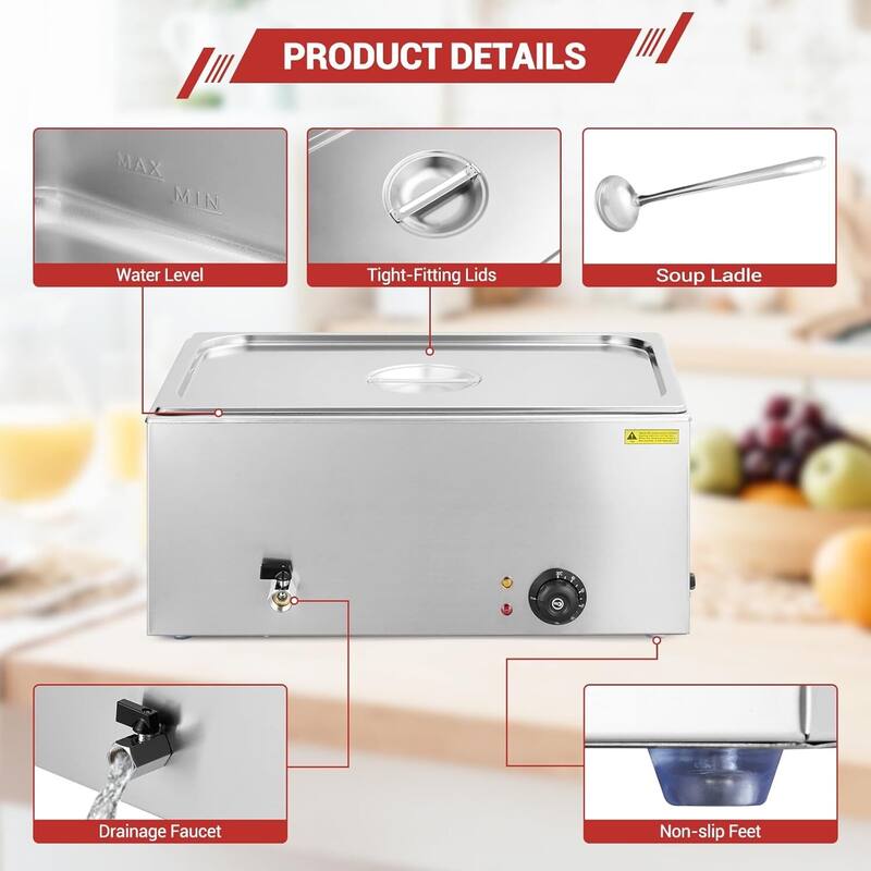 21 QT Electric 1-Pan Commercial Food Warmer Buffet, Countertop Steam Table - N/A