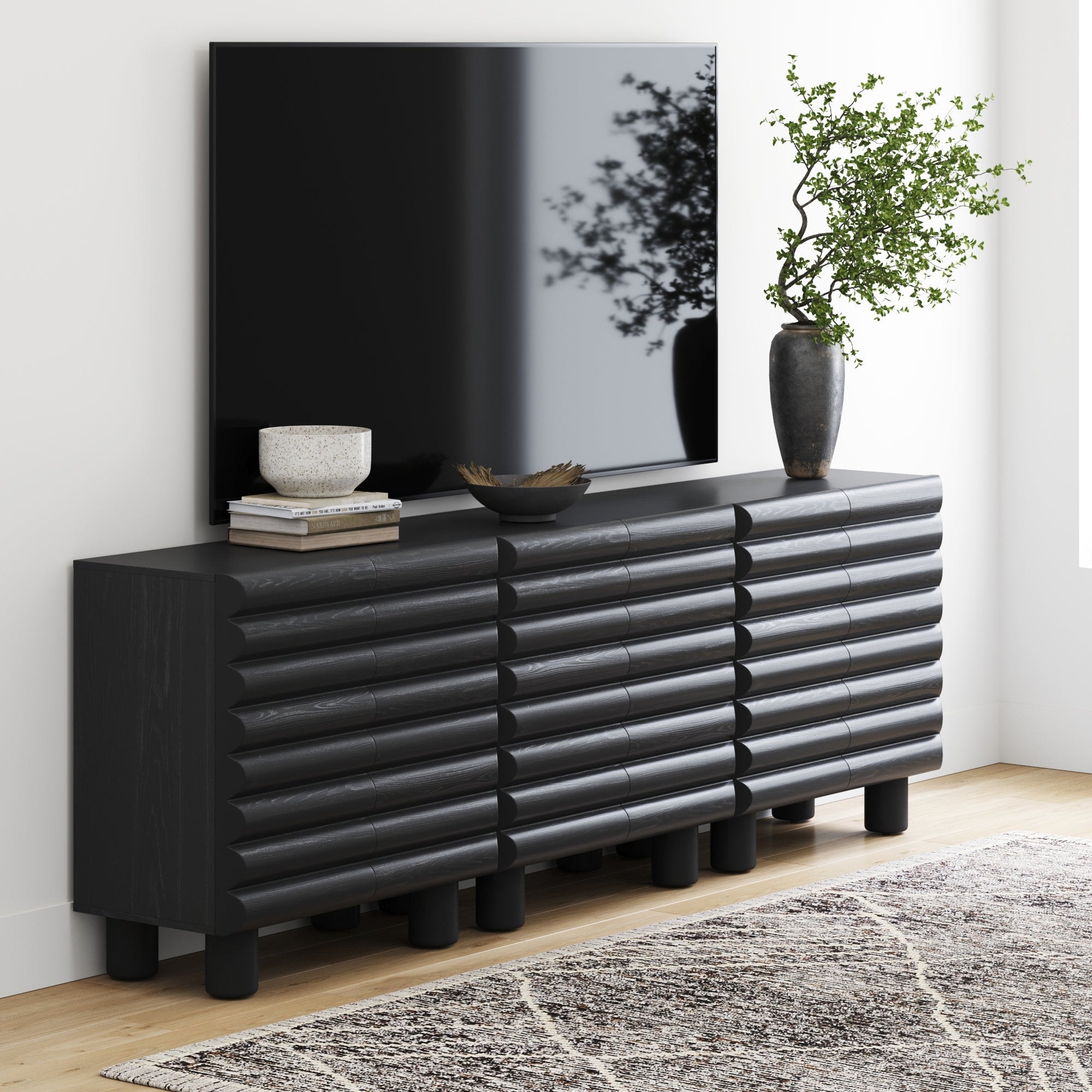 Kendra Modern Accent Cabinet with Sculpted Door, Black Contemporary Kitchen Storage Cabinet