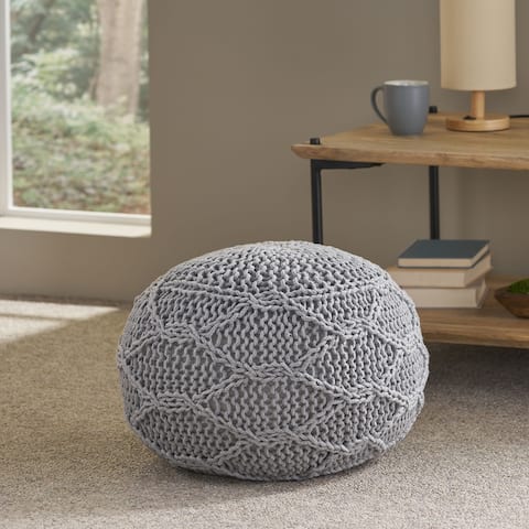 Morven Modern Knitted Cotton Round Pouf by Christopher Knight Home