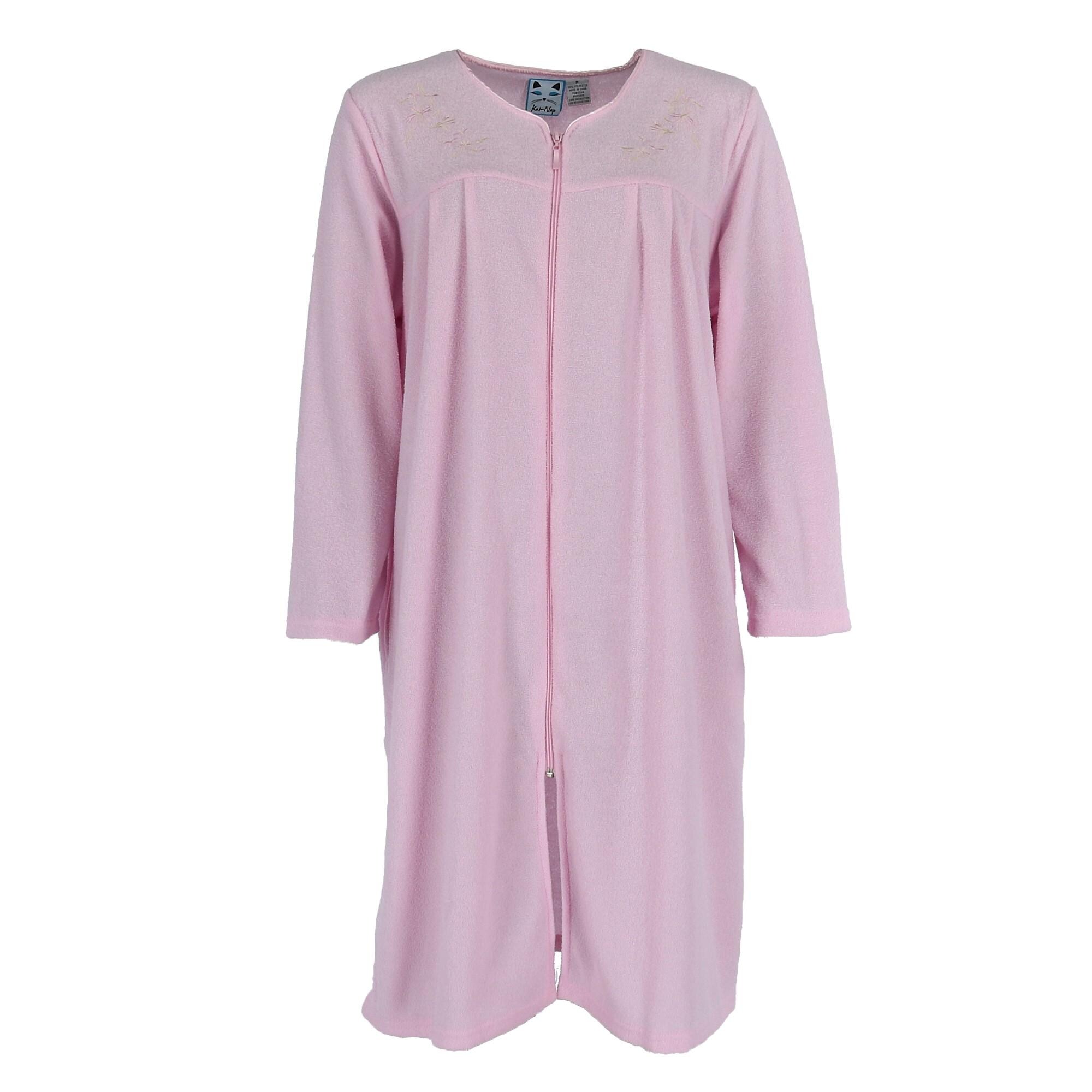 Shop Kat Nap Women S Embroidered Zip Front Terry Duster Robe Overstock 27677442