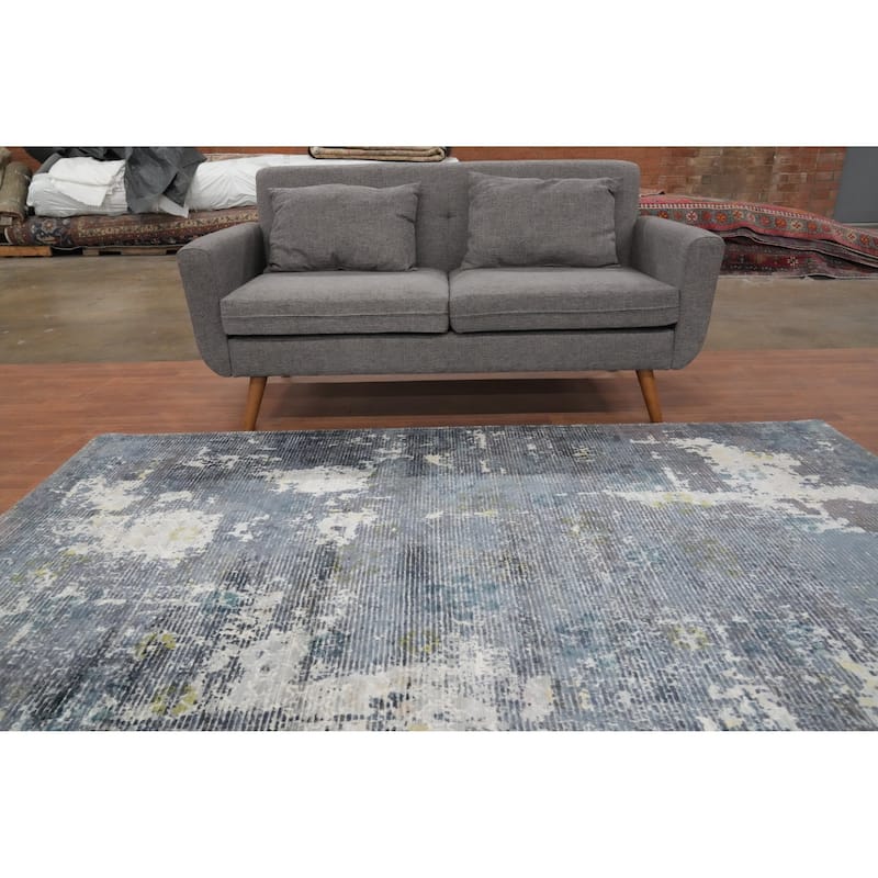 Hand Knotted Oriental Viscose Silk Carpet Modern All-Over Greys & Charcoal Abstract Area Rug - 7' 11'' X 5' 0''
