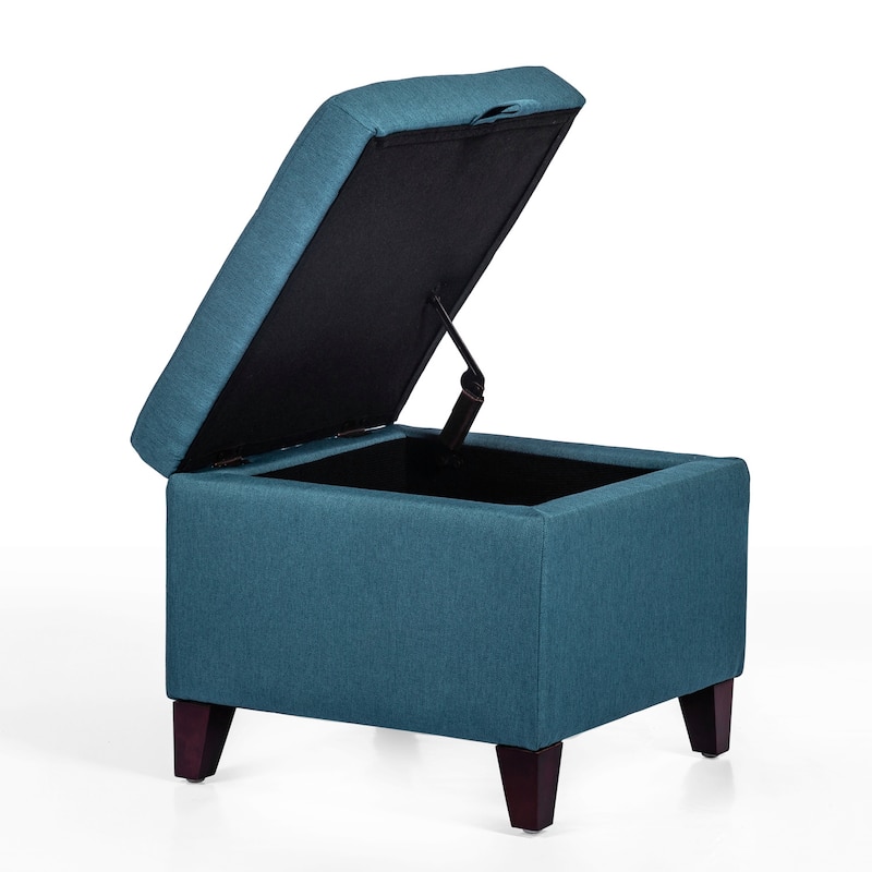 Adeco Square Fabric Storage Ottoman with Tufted Flip Top