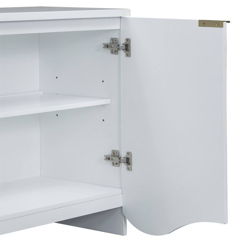 Wavy Design Sideboard with 4 Doors and Adjustable Shelves, Buffet Cabinet Accent Storage Cabinet with Vertical Stripes