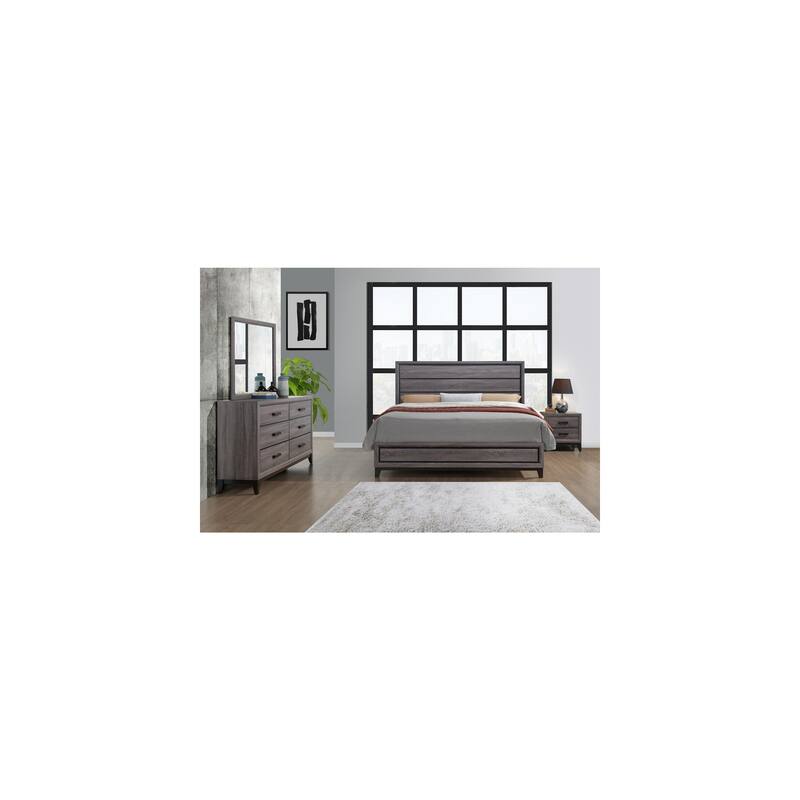 Queen Bed Wood Veneer Grey Finish Rustic Style Bedroom Furniture