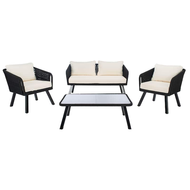 SAFAVIEH Outdoor Cajsa 4-Piece Rope Patio Set - 53W x 27D x 26H