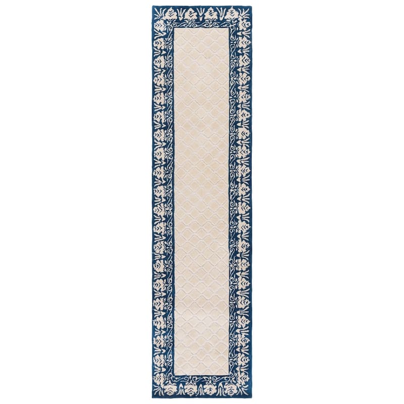 SAFAVIEH Handmade Total Performance Majbritt Oriental Trellis Rug - 2'3" x 9' Runner - Navy