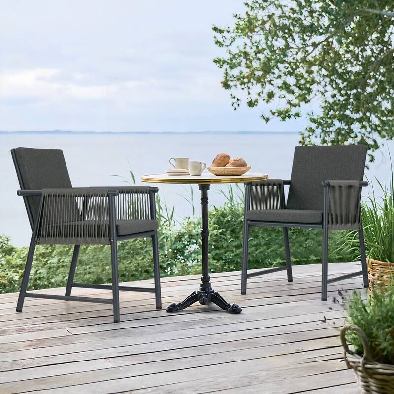 Set of 2 Bianca Grey Outdoor Dining Chair with Hand-Woven Rattan Arms