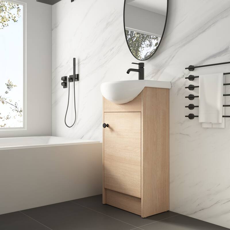 Wall Mounted 18'' Single Bathroom Vanity Sink Combo with Soft Close Door for Small Bathroom