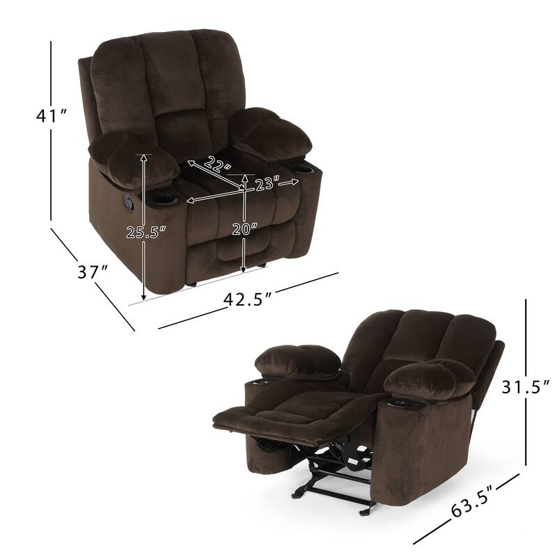 Stylish Manual Recliner with Soft Fabric Upholstery, Plush Padding, and Dual Cup Holders