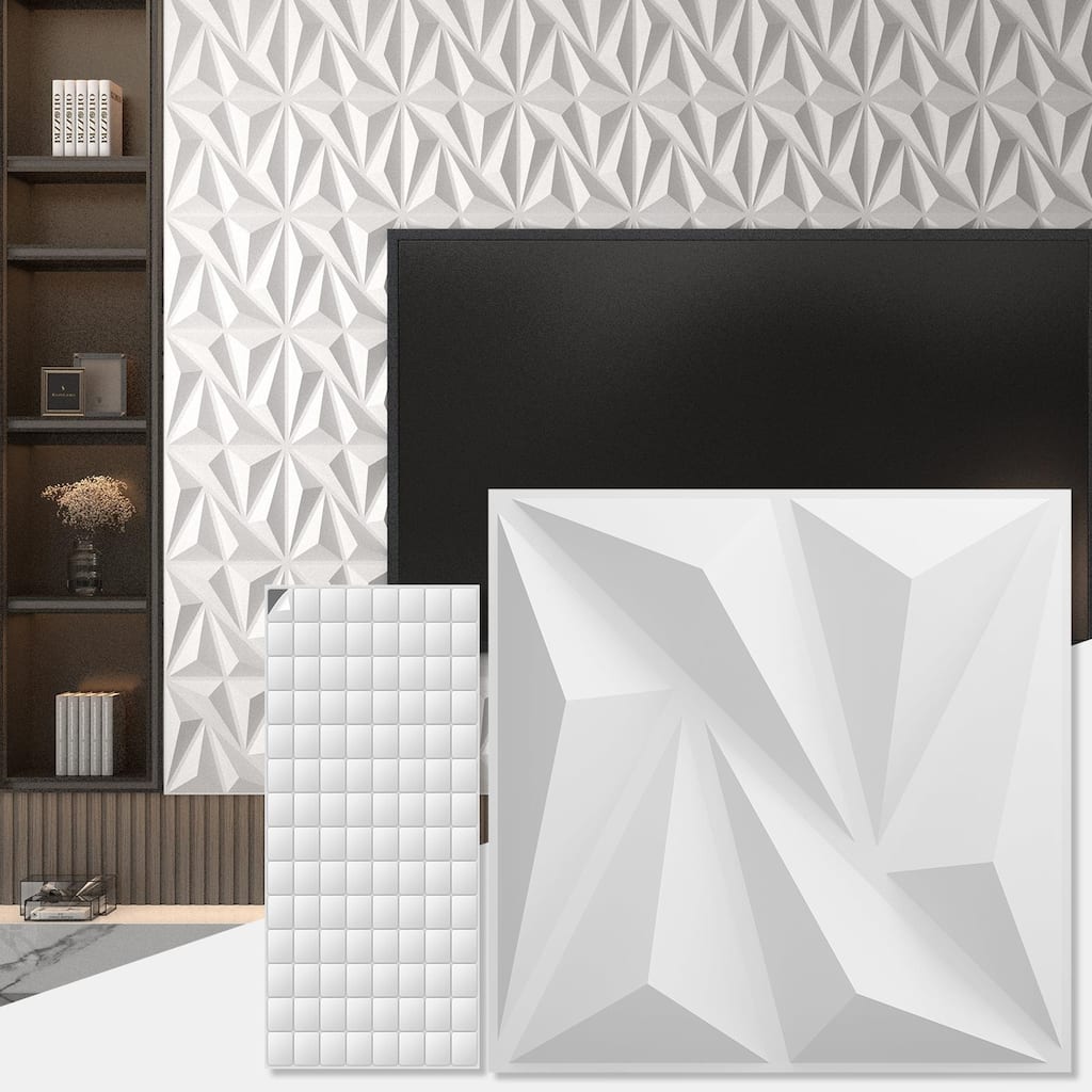 Art3d 20pcs 11.8"x11.8" PVC 3D Wall Panel Ceiling Tiles White or Black