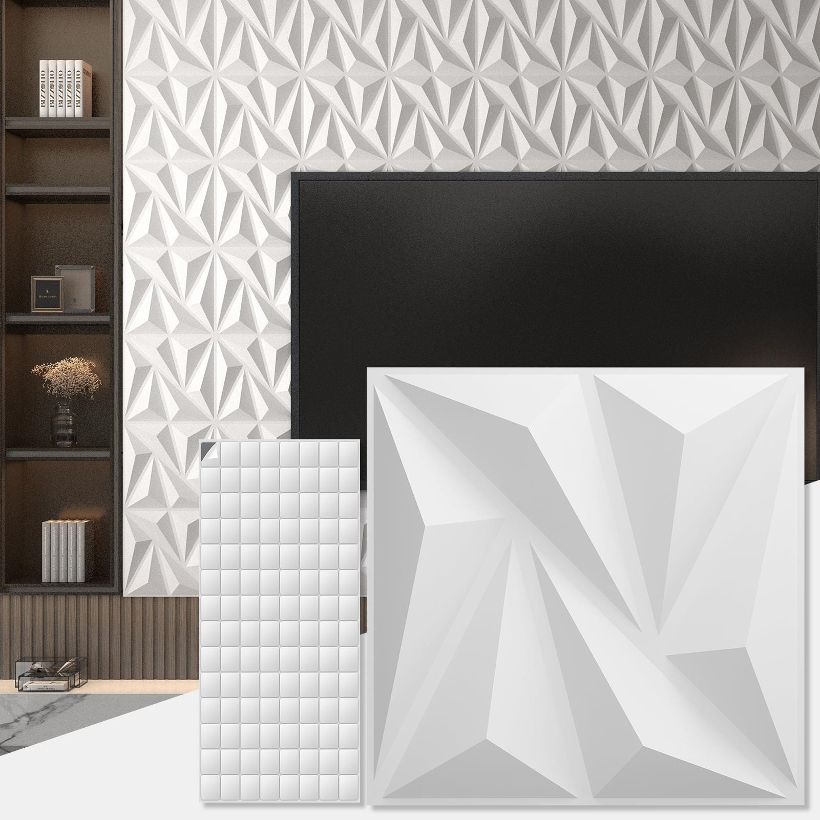 Art3d 20pcs 11.8"x11.8" PVC 3D Wall Panel Ceiling Tiles White or Black