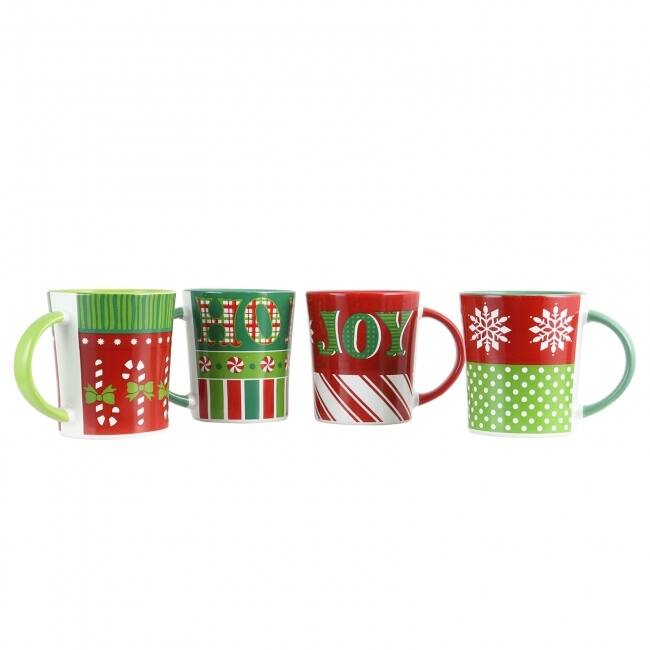 Gibson Home 4 Piece Holiday Wrap 15 Ounce Assorted Funky Mug Set