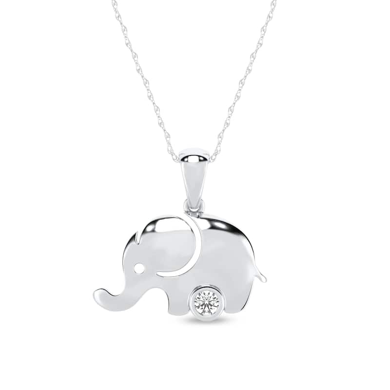1/20ct TDW Diamond Elephant Pendant Necklace in Silver for Women - White
