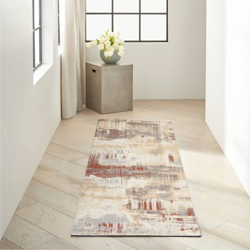 Calvin Klein Enchanting Contemporary Abstract Area Rug - 2'3" x 7'3" - Grey/Rust - Rectangle